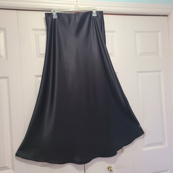 Black Satin High Waisted Maxi Skirt - Picture 1 of 5